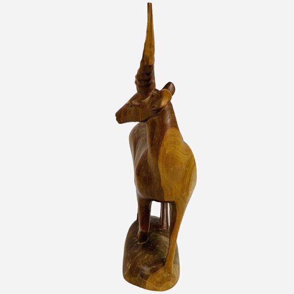 Vintage MCM Carved Natural Wood Gazelle Statue 15" African Folk Art Minimalist - Picture 5 of 12